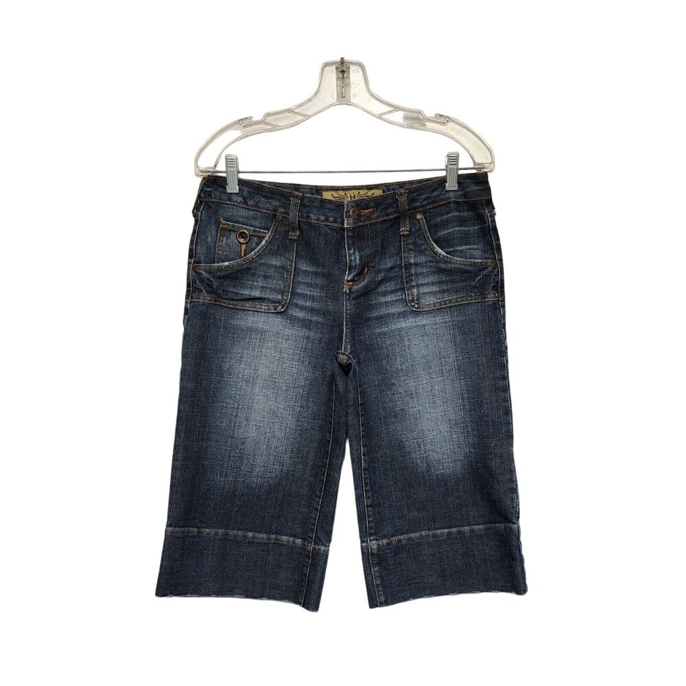 Hint Jeans Distressed Hem & Pockets Wipe Leg Cropped Capris Size 9